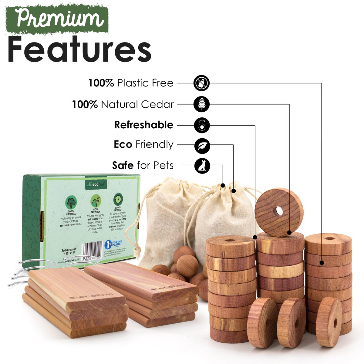 ecoKiwi cedar balls for clothes storage releasing subtle oils to deter mustiness.