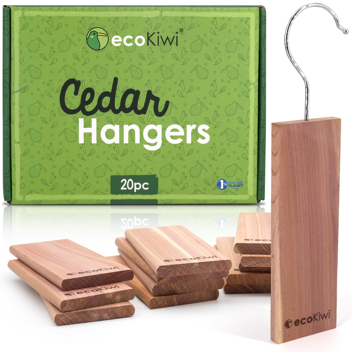 ecoKiwi cedar blocks in a closet releasing a natural fragrance to refresh garments.