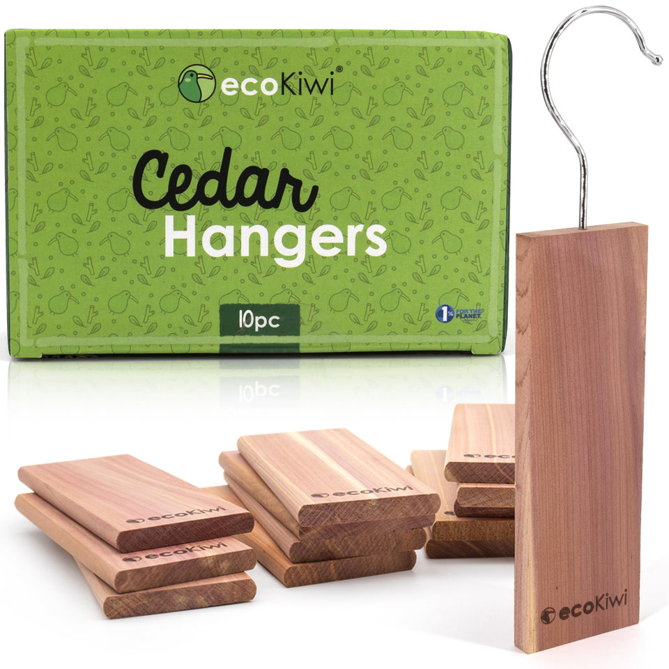 ecoKiwi cedar blocks in a closet showcase a fresh scent and odor control.