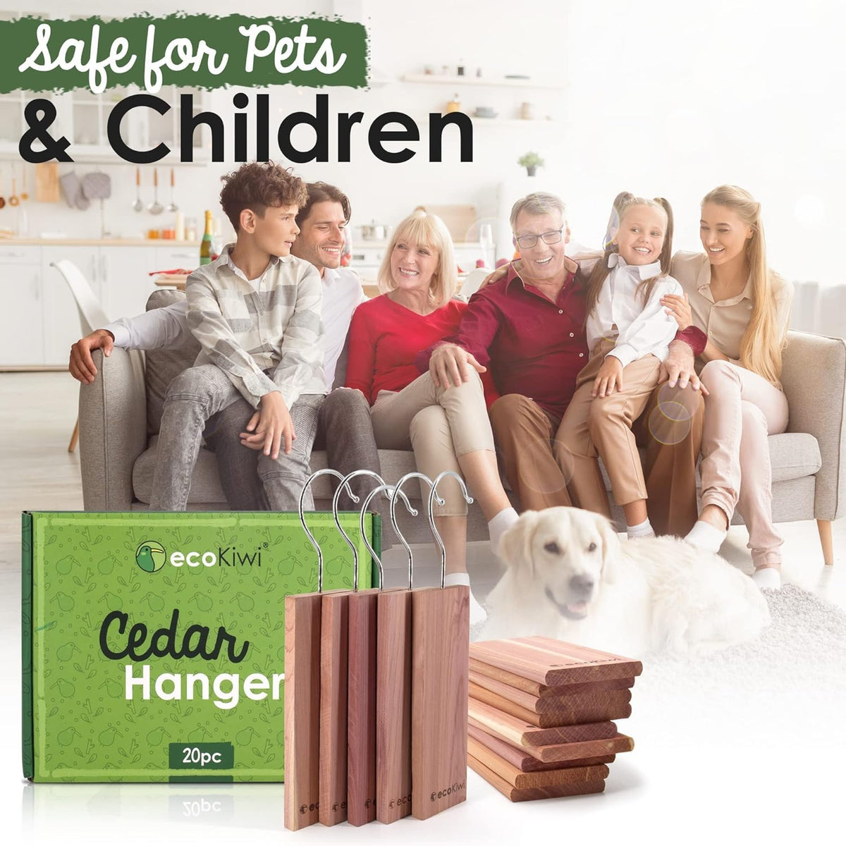 100% natural cedar blocks are safe on fabrics.