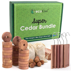 ecoKiwi cedar hangers set highlighting natural aroma for fresh wardrobes.