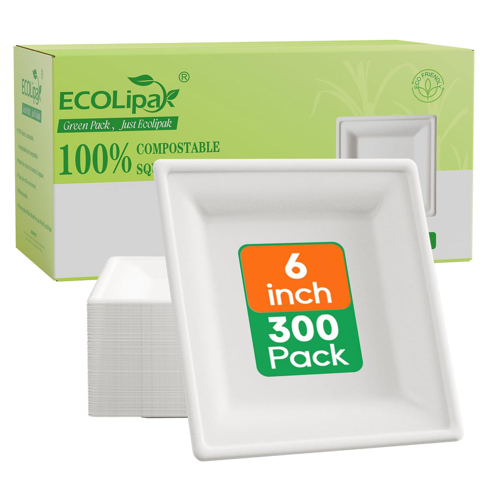 ECOLipak 6-inch compostable square plates for appetizers and desserts