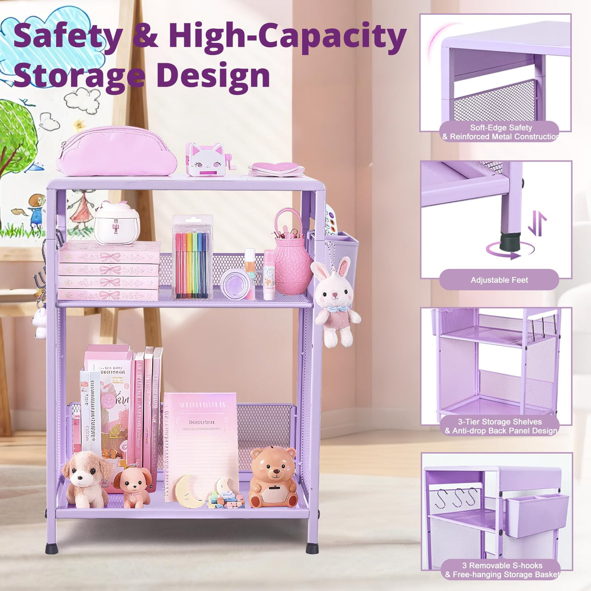ECOLOVI Kids Nightstand compact dimensions fit into tight corners.
