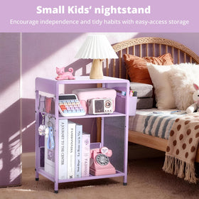 ECOLOVI Kids Nightstand storage basket keeps clutter contained and accessible.