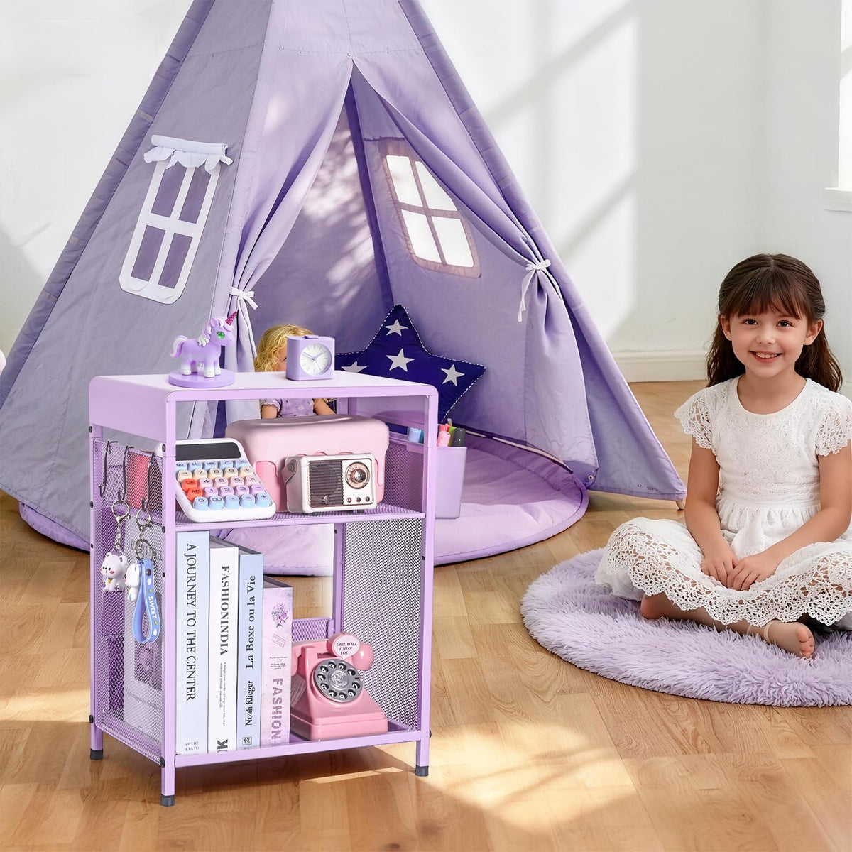 ECOLOVI Kids Nightstand sturdy metal supports up to 44 lbs for reliability.
