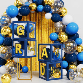 Ecomore 68-piece balloon set in blue and gold elevates the garland.