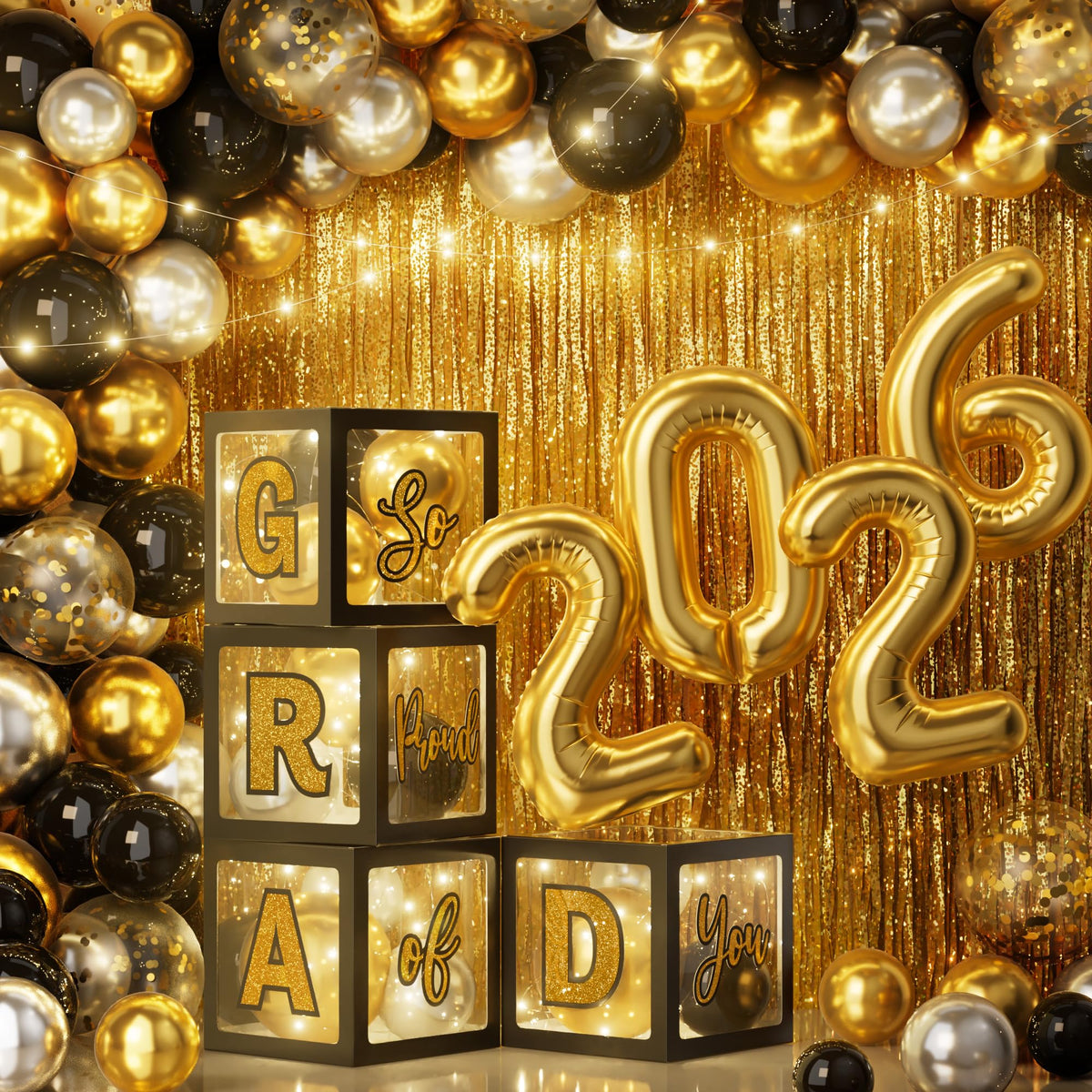 Ecomore 2026 graduation decor boxes create a centerpiece focal point for memorable photos.