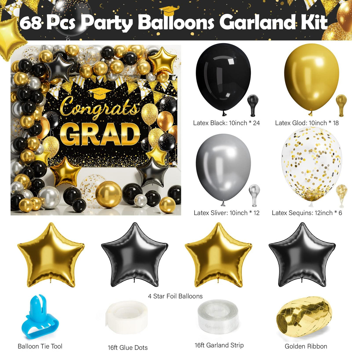 Ecomore balloon kit black gold—eye-catching centerpiece with simple assembly.