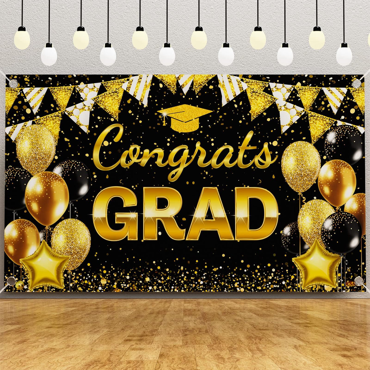 Ecomore garland 16ft black gold—quickly creates a festive frame.