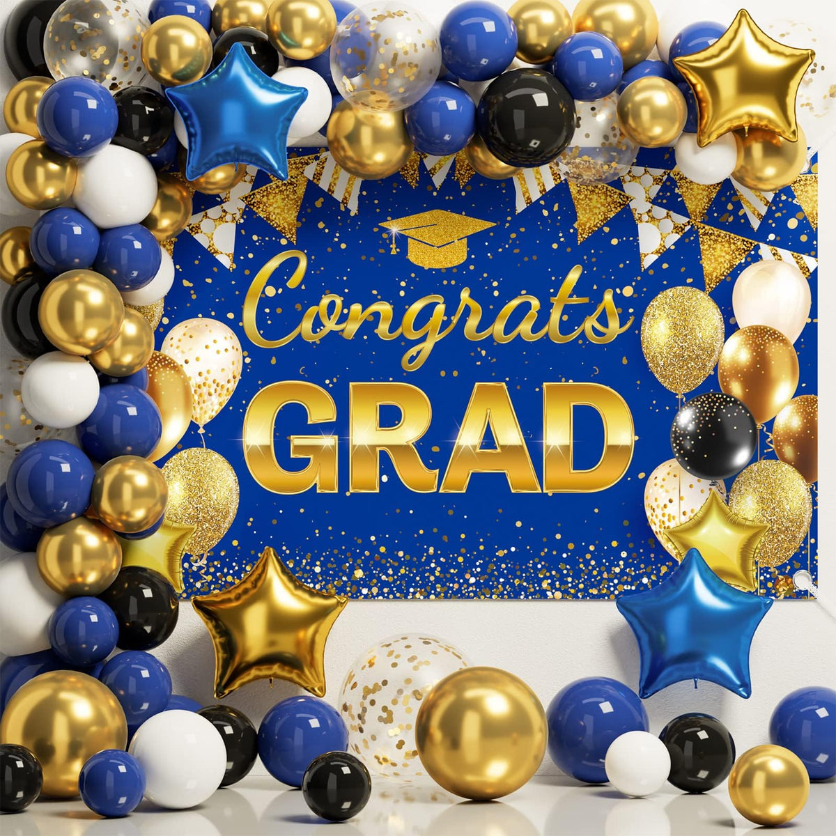 Ecomore Congrats Grad backdrop creates a photo-worthy focal point.