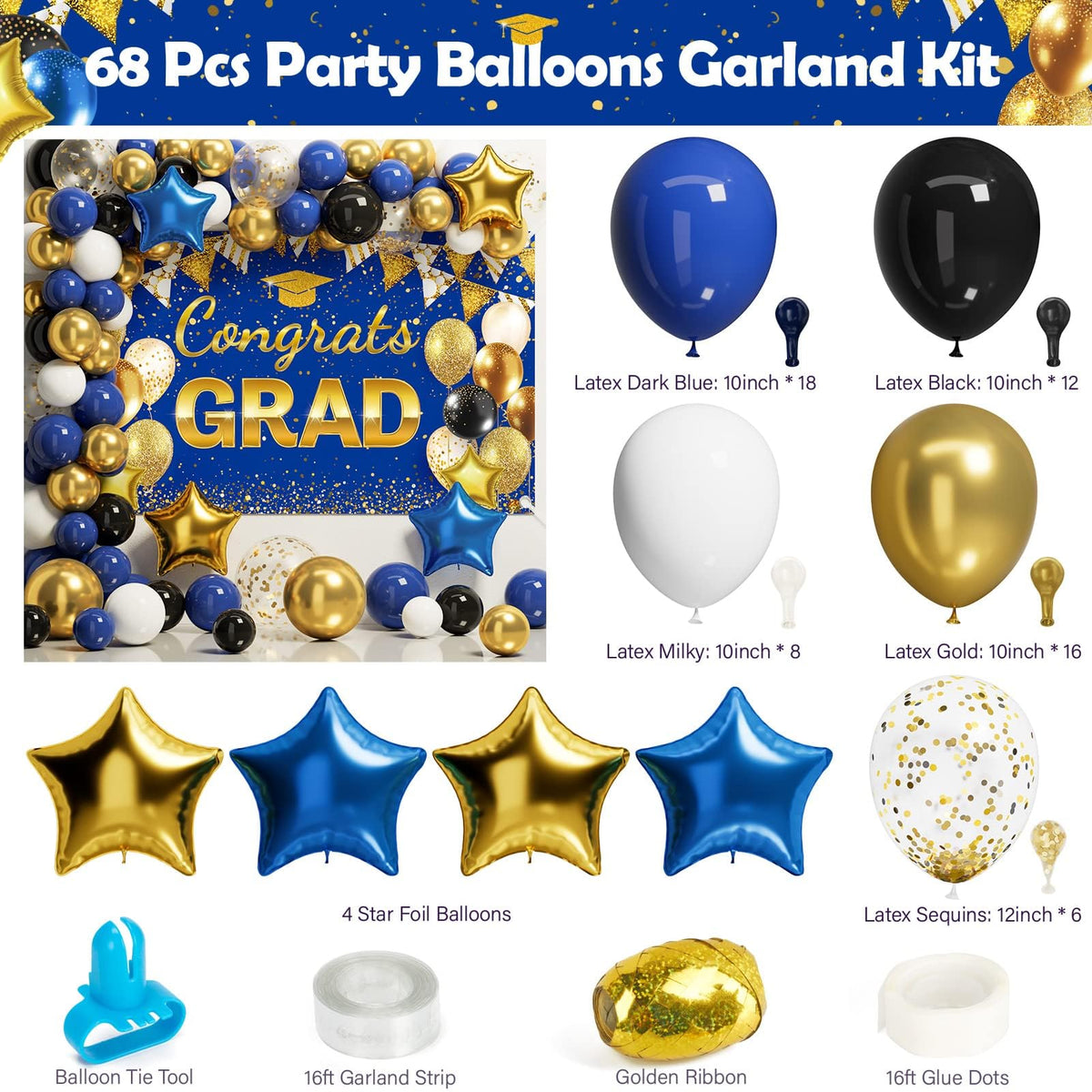 Ecomore balloon kit in blue and gold boosts party elevation.