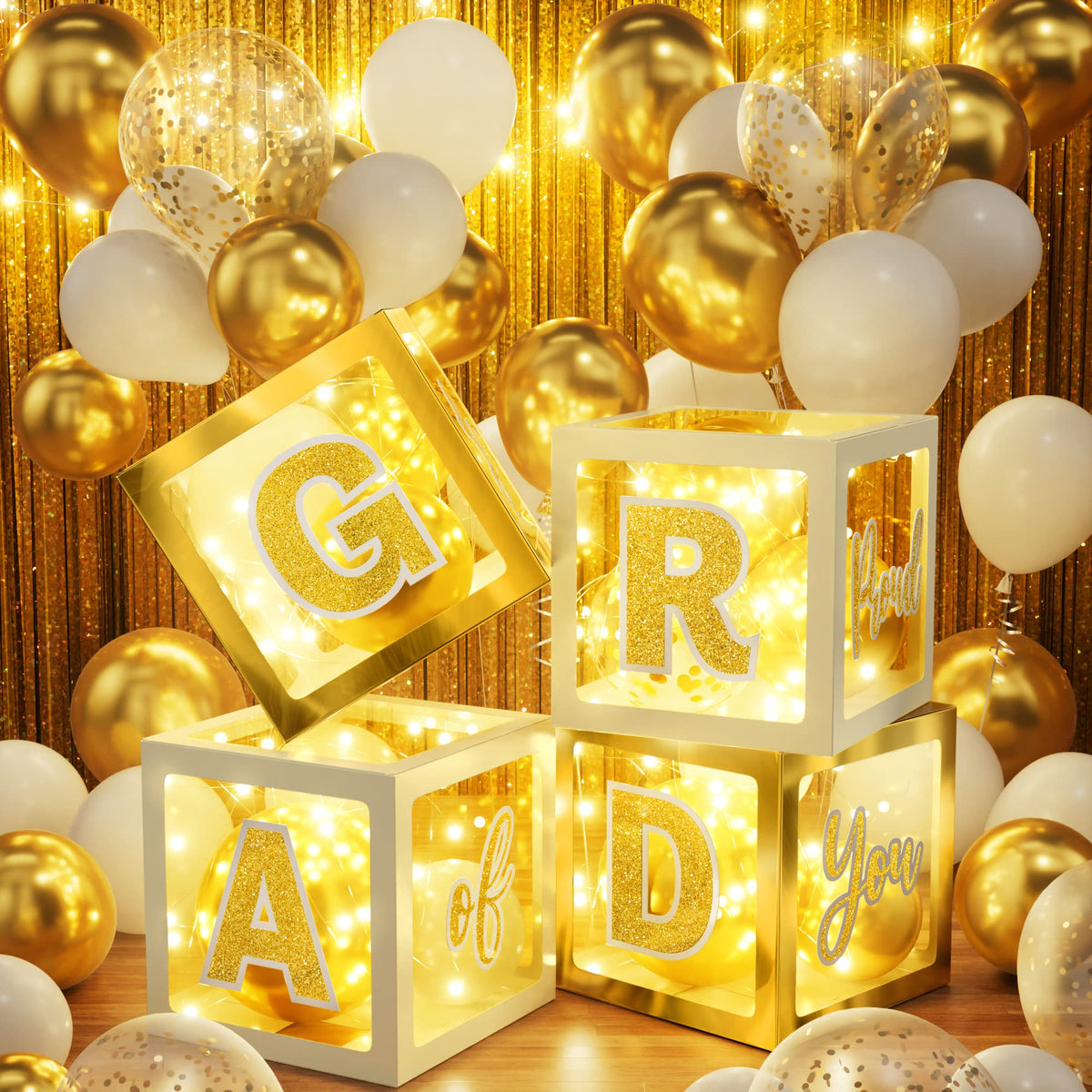 Ecomore grad letters cardboard blocks add personalized charm to the setup.