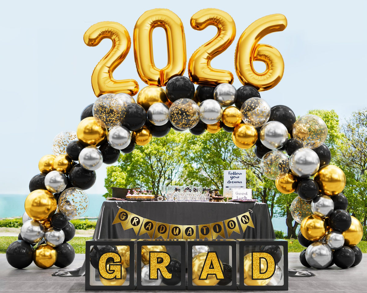 Ecomore grad letters and glitter stickers spell a proud message for photos.