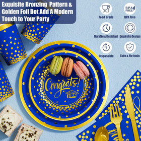 Ecomore napkins in blue gold colors simplify clean-up during celebration.