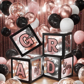 Ecomore black pink graduation balloons add chic contrast