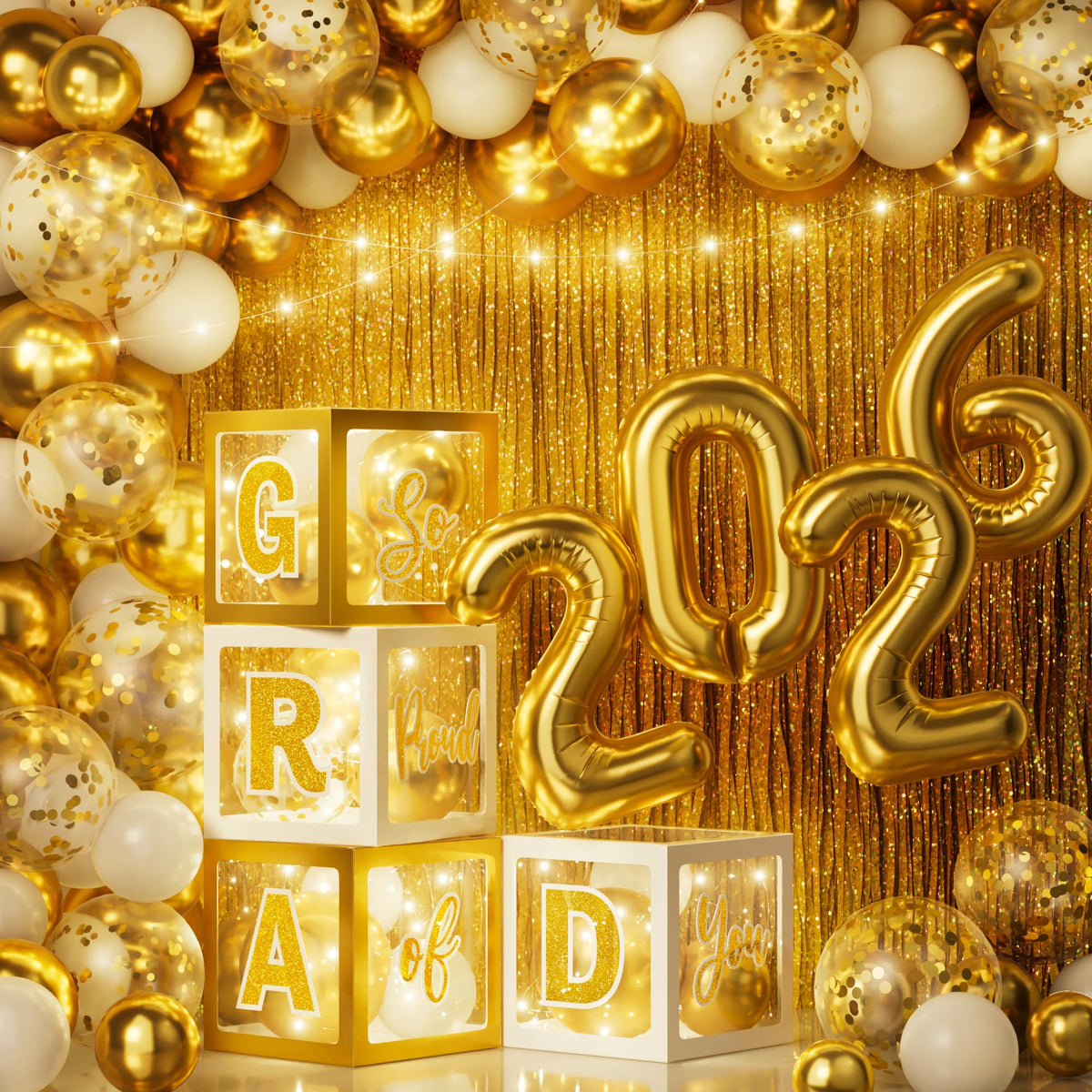 Ecomore graduation boxes with lights create a stylish centerpiece for celebrations.