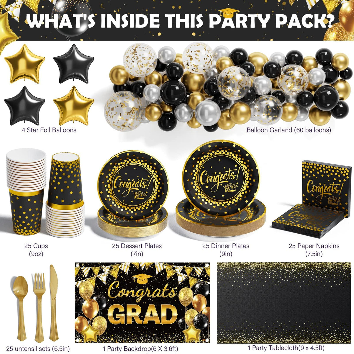 Ecomore graduation plates 9in black gold—durable disposables for polished service.