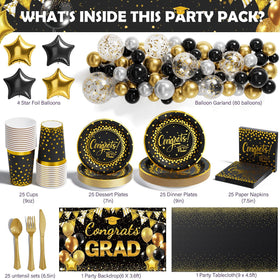 Ecomore graduation plates 9in black gold—durable disposables for polished service.