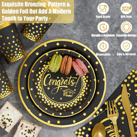 Ecomore tablecloth 9x4.5ft black gold—protects surfaces during the party.