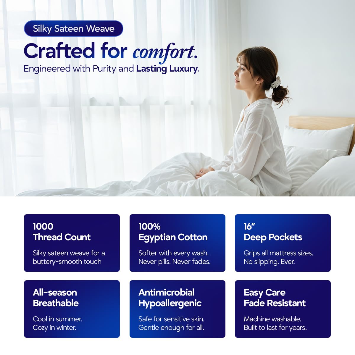 ECONEST LIVING cooling sateen weave sheet promotes cooler sleep.
