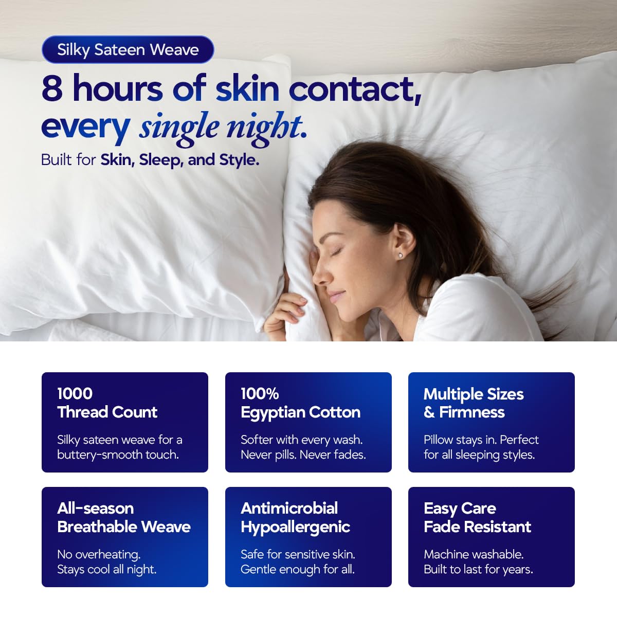 ECONEST LIVING Egyptian cotton pillowcases deliver breathable softness and durability.