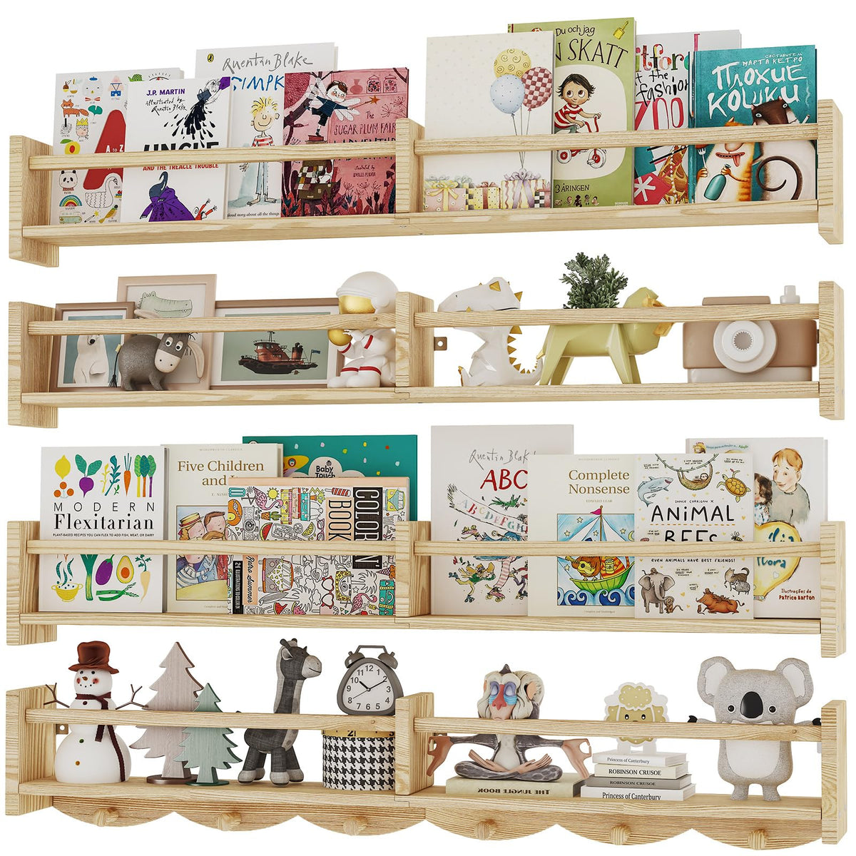ECOOCE 34-inch nursery shelves keep baby books neatly organized.