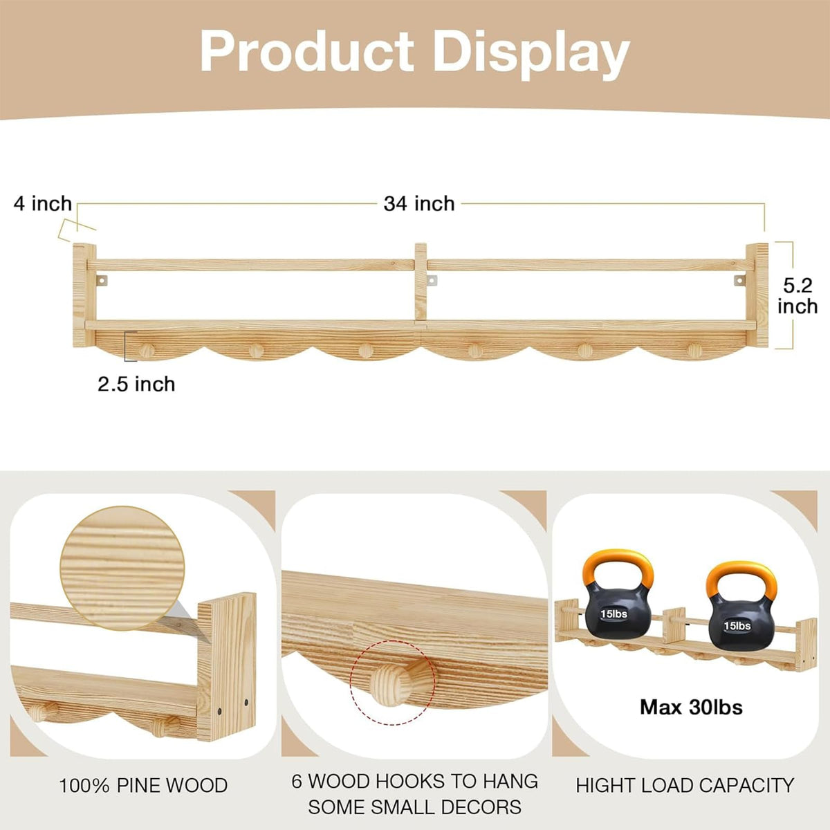 ECOOCE pine wood shelves provide sturdy display for toys and books.