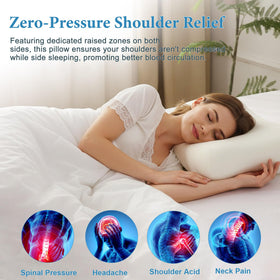 EcoPillo dual-height pillow provides higher side for shoulders and lower side for back sleepers