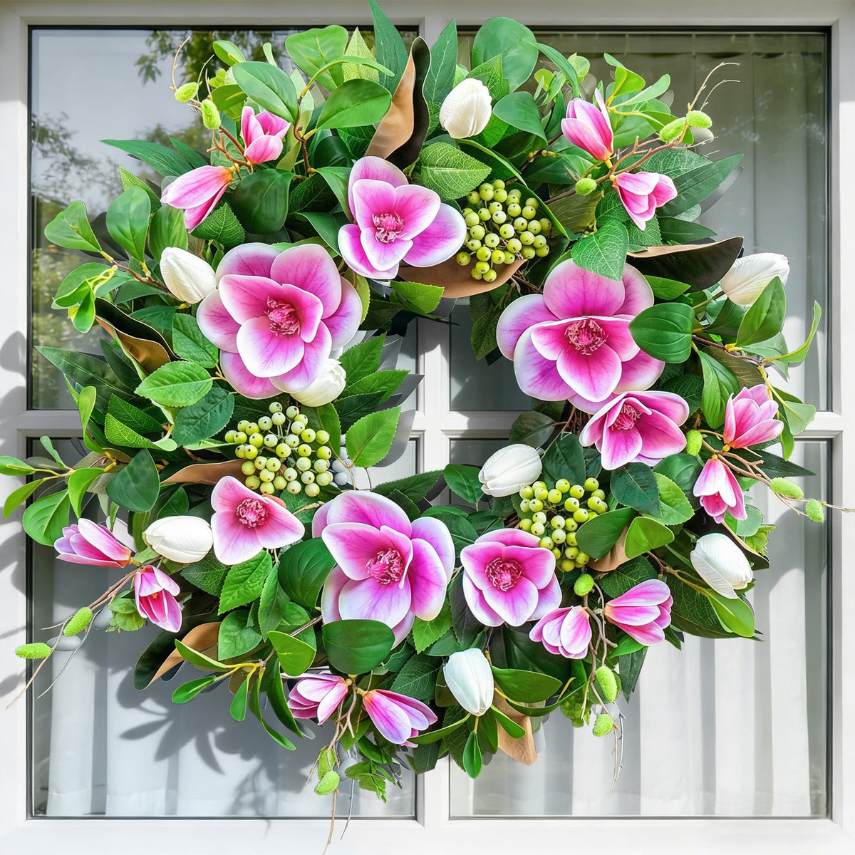 Greenery and foliage texture from EcoRing wreath adding natural depth