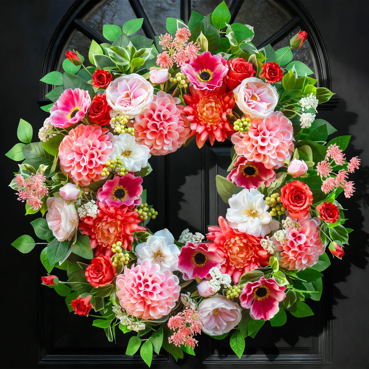EcoRing spring wreath with dahlia detail boosts curb appeal
