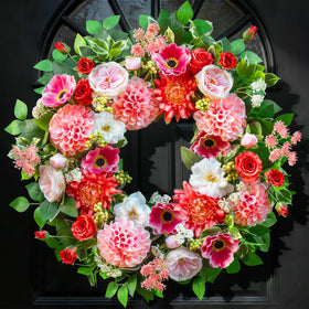 EcoRing spring wreath with dahlia detail boosts curb appeal