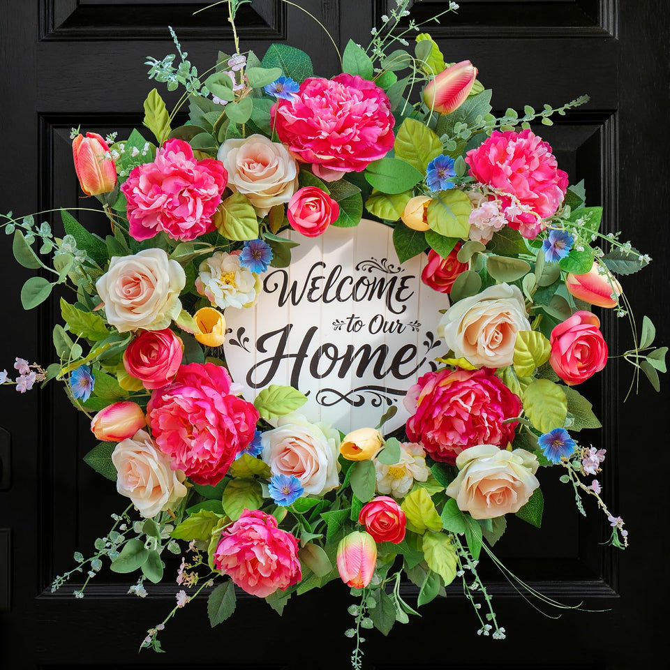 EcoRing Spring Wreath front door 24-inch display enhances curb appeal