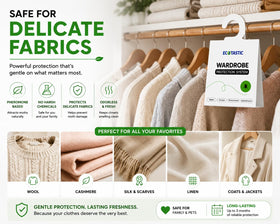 ECOTASTIC closet-placement-trap close to fabrics, protects garments from moth damage.