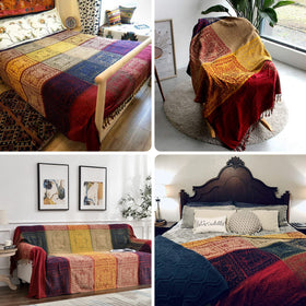 Edcooy Boho Throw Blanket spread over bed enhances cozy bedroom vibe.