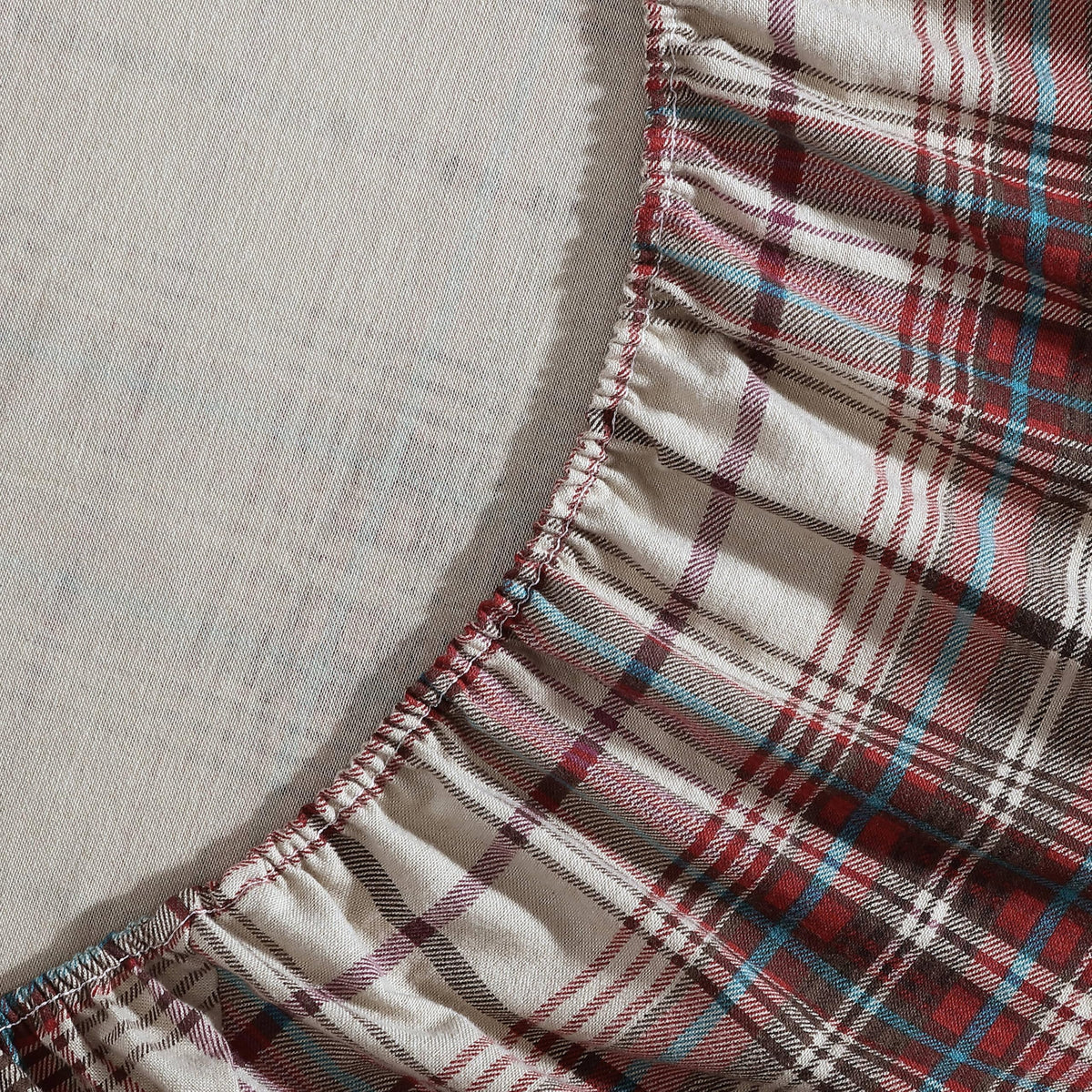 Eddie Bauer flannel fabric closeup shows brushed softness and rich color