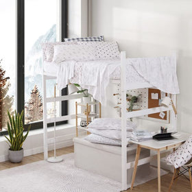 Eddie Bauer bedroom setup with navy plaid Percale for summer coolness.