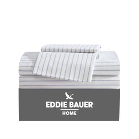 Eddie Bauer King percale flat sheet highlights crisp weave for cool sleep.