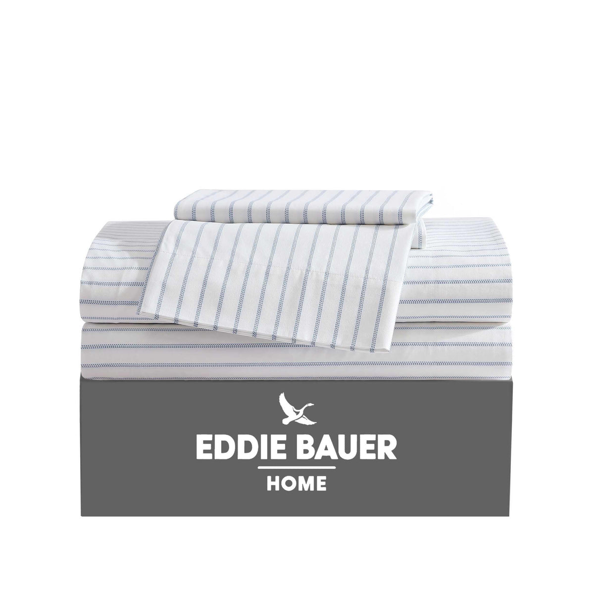 Eddie Bauer queen flat sheet in cotton percale offers crisp, breathable comfort.