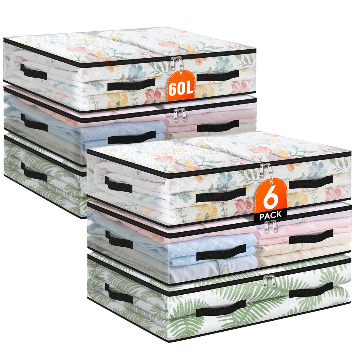 EdenDwell 6-pack under-bed storage bags provide 60L capacity and easy foldable organization.