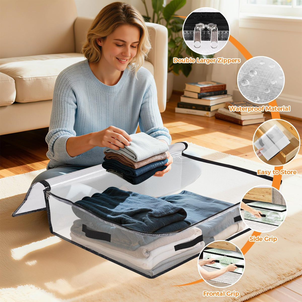 EdenDwell reinforced handles design simplifies lifting bulky items from under the bed.