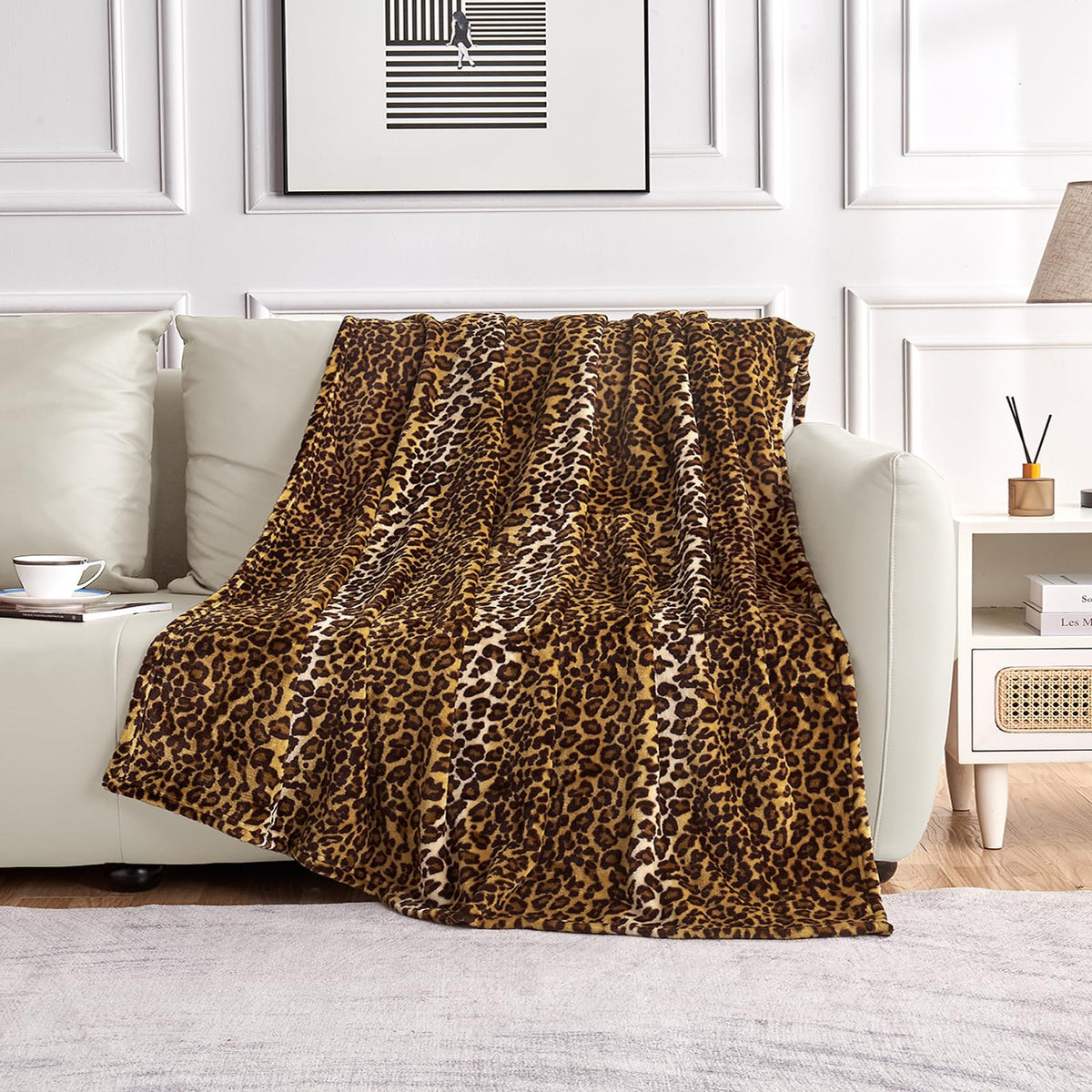 Edenleaf leopard blanket care label indicates easy machine wash.