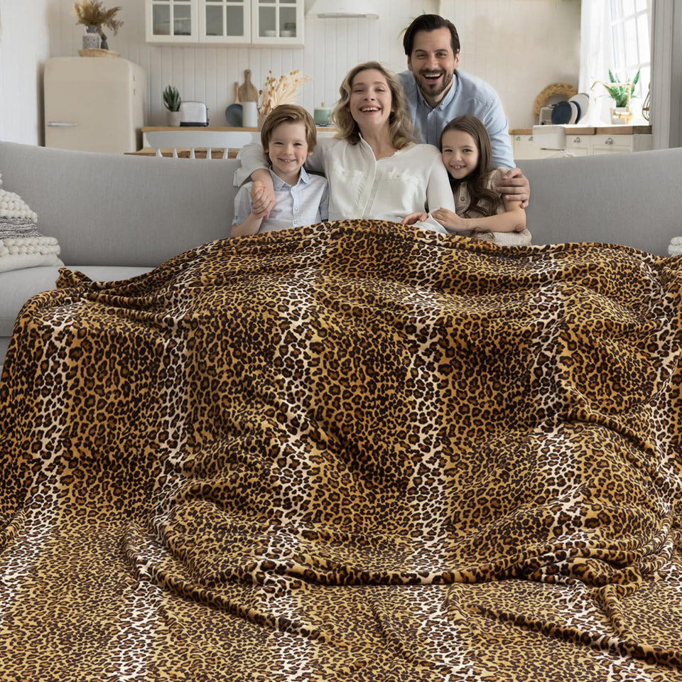 Edenleaf leopard blanket on bed for stylish warmth and texture.