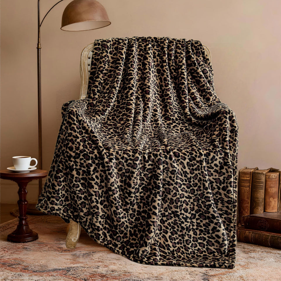 Edenleaf leopard blanket on bed for a cozy bedroom accent