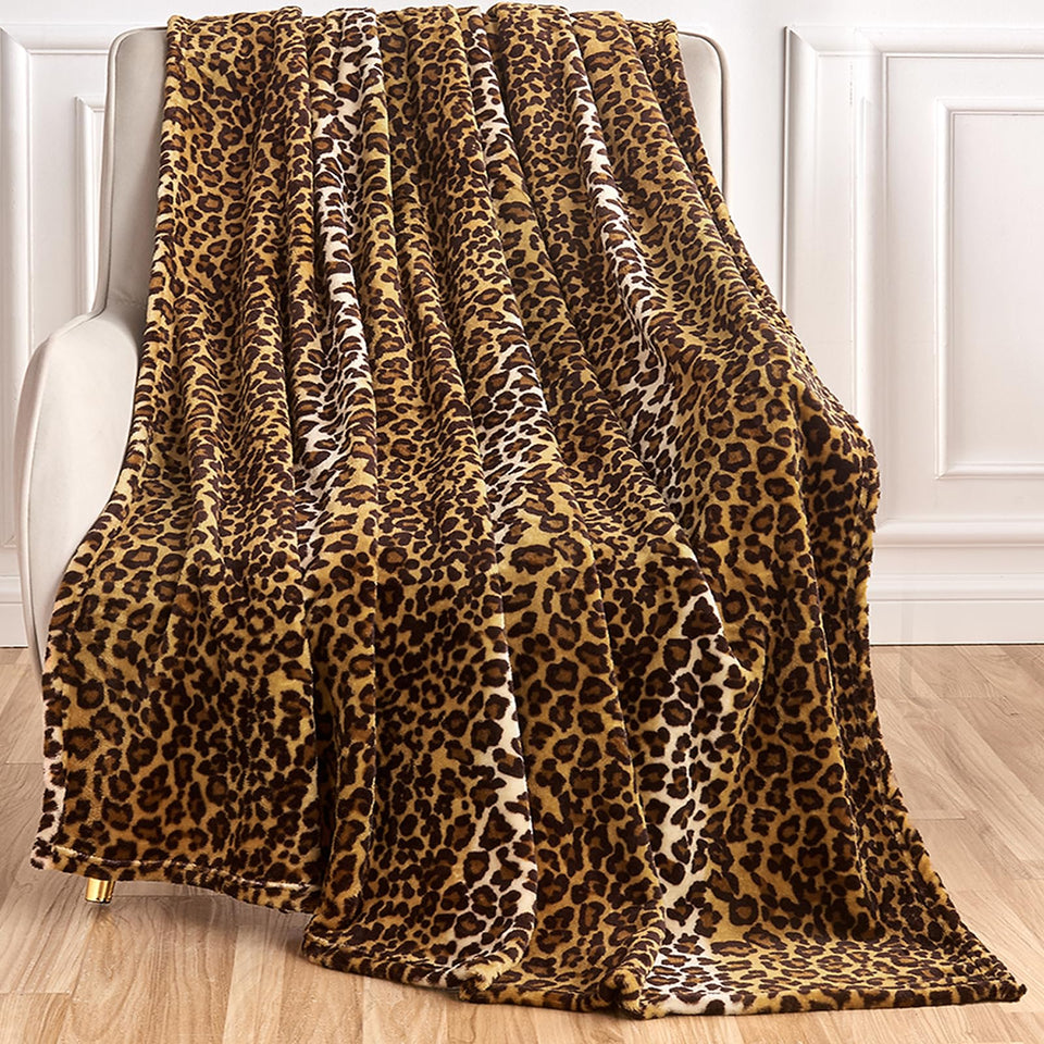 Edenleaf leopard print blanket on bed adds cozy style.
