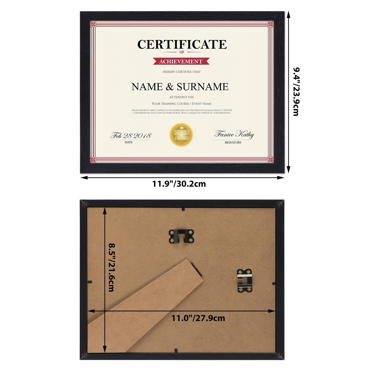 Edenseelake black wood-grain frame with stand for flexible placement.