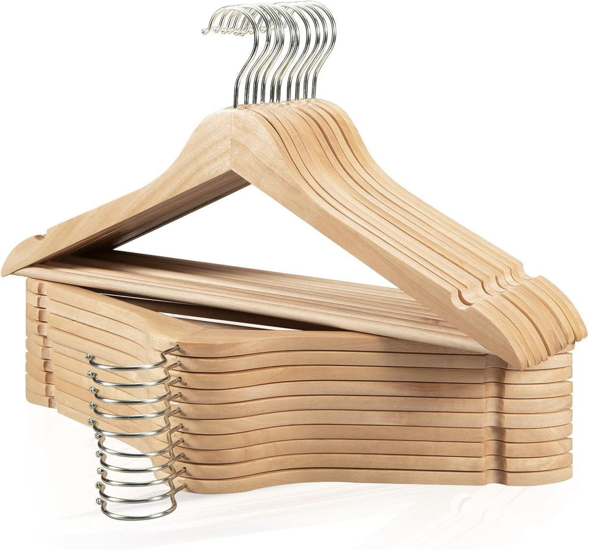 Edergoo wooden hanger with 360° swivel hook for easy access and space efficiency.
