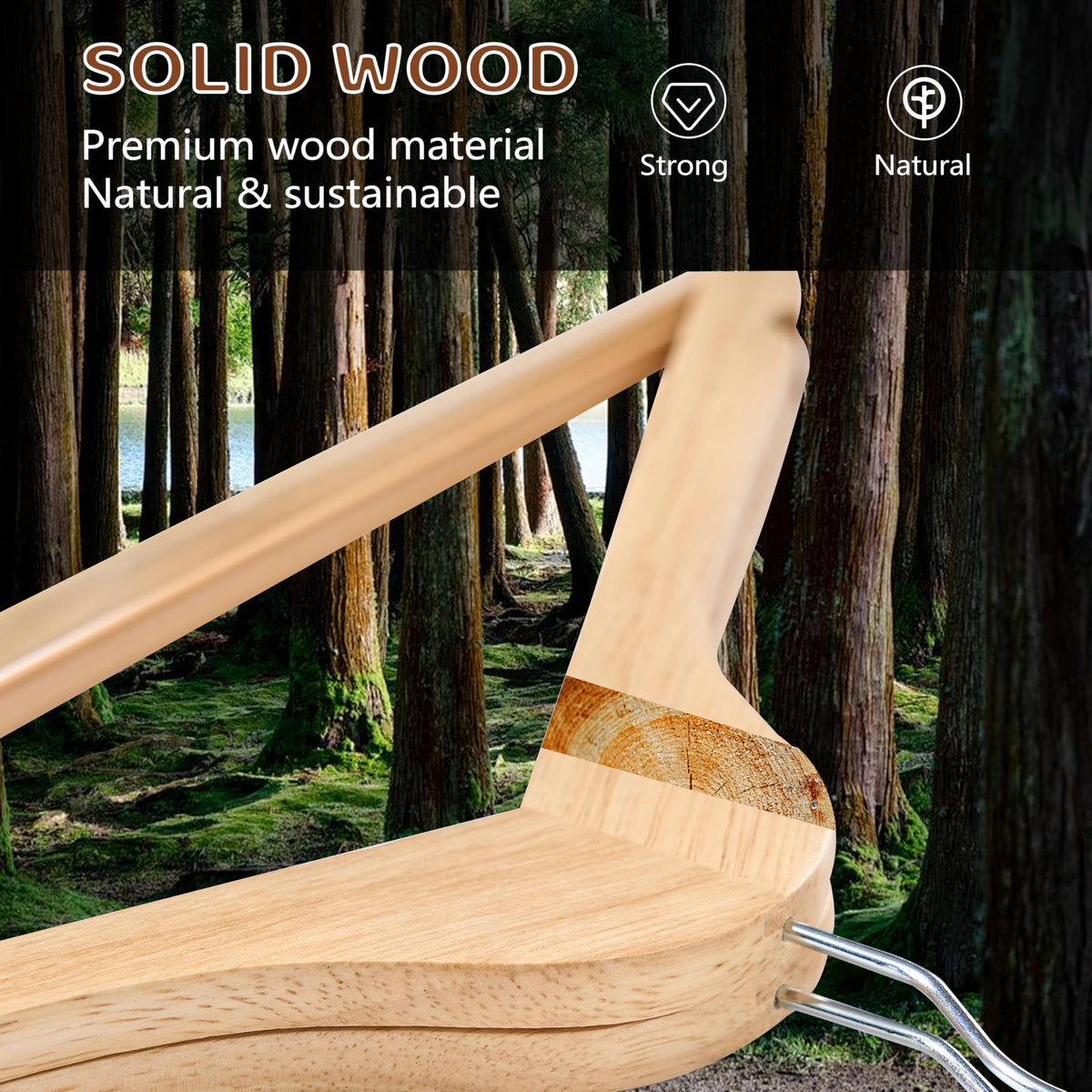 Edergoo hand-polished wooden hanger with smooth surface protects fabrics.