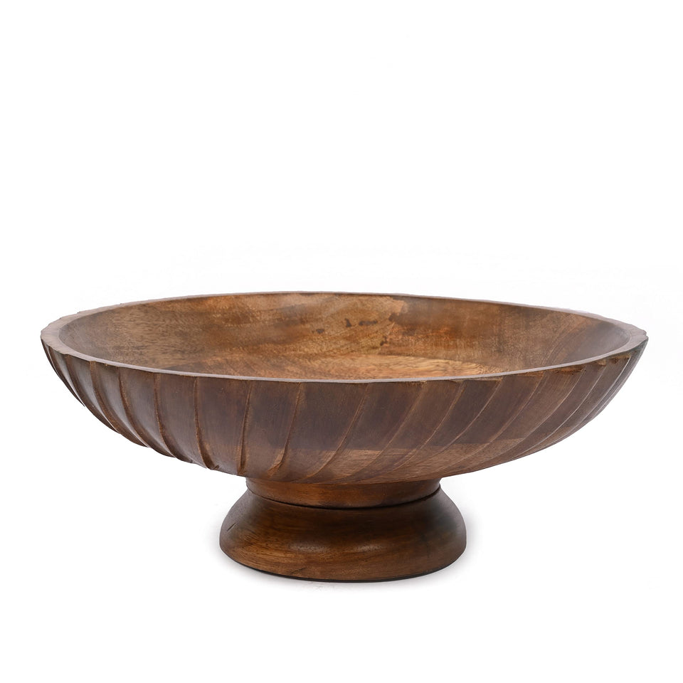 EDHAS mango wood bowl hand-carved centerpiece for dining tables, adding natural warmth.