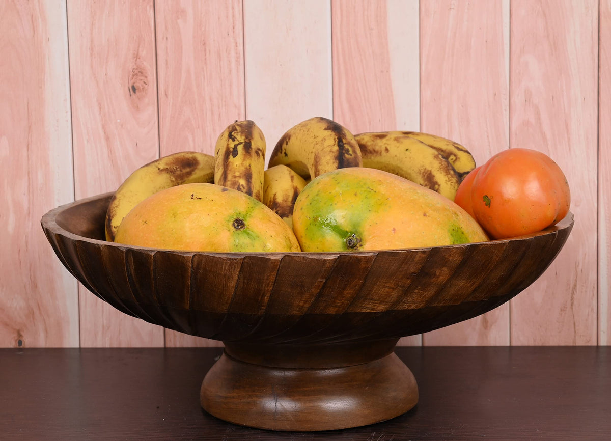 EDHAS mango wood bowl on shelf decor displaying unique grain and texture.