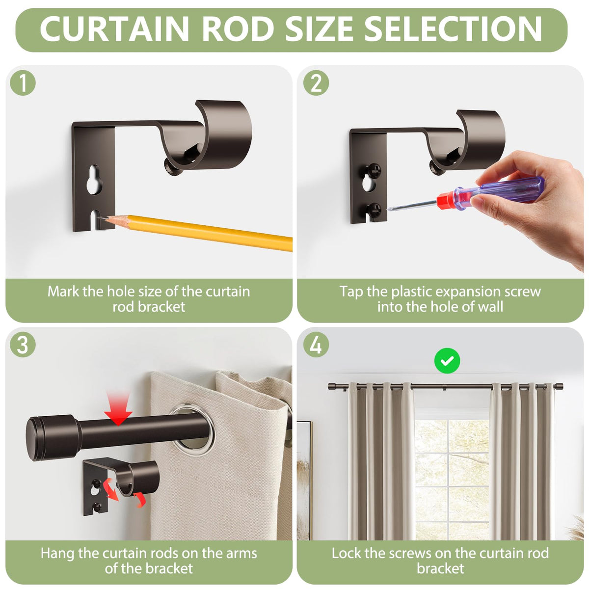 Edidonson extendable curtain rod from 30 to 90 inches for various windows.